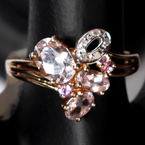 10k Pink Morganite Sapphire Ring SOLID Yellow Gold NEW - Picture 1 of 9